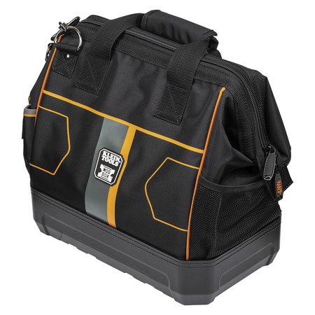 KLEIN TOOLS Tool Bag, Black/Orange, 1680d Ballistic Weave Body; Hard Molded Polypropylene Bottom, 28 Pockets 62203MB